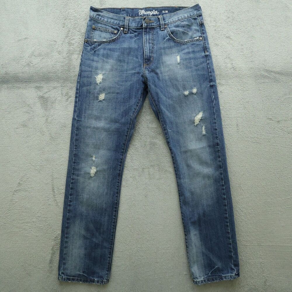 Wrangler Men's Slim Distressed Blue Jeans